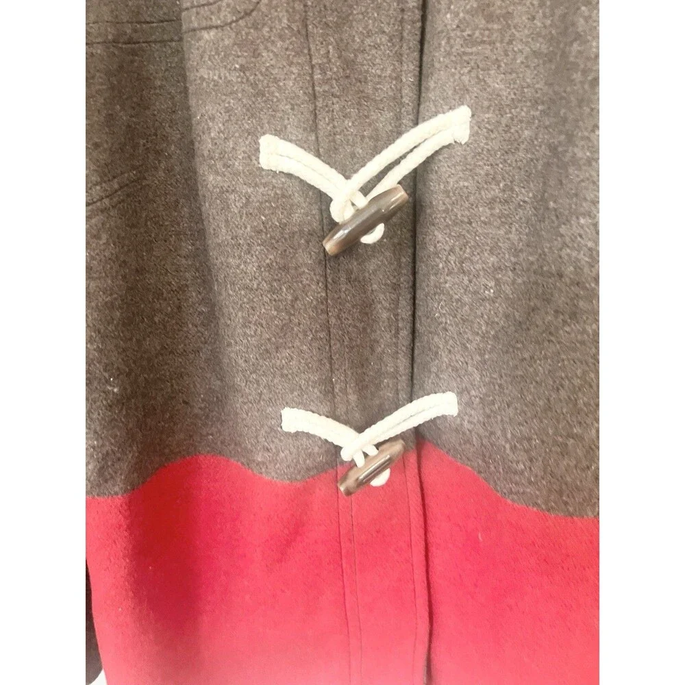 Old Navy Womens Wool Coat Hooded XL Brown Red Colorblock  Zip Toggle Jacket